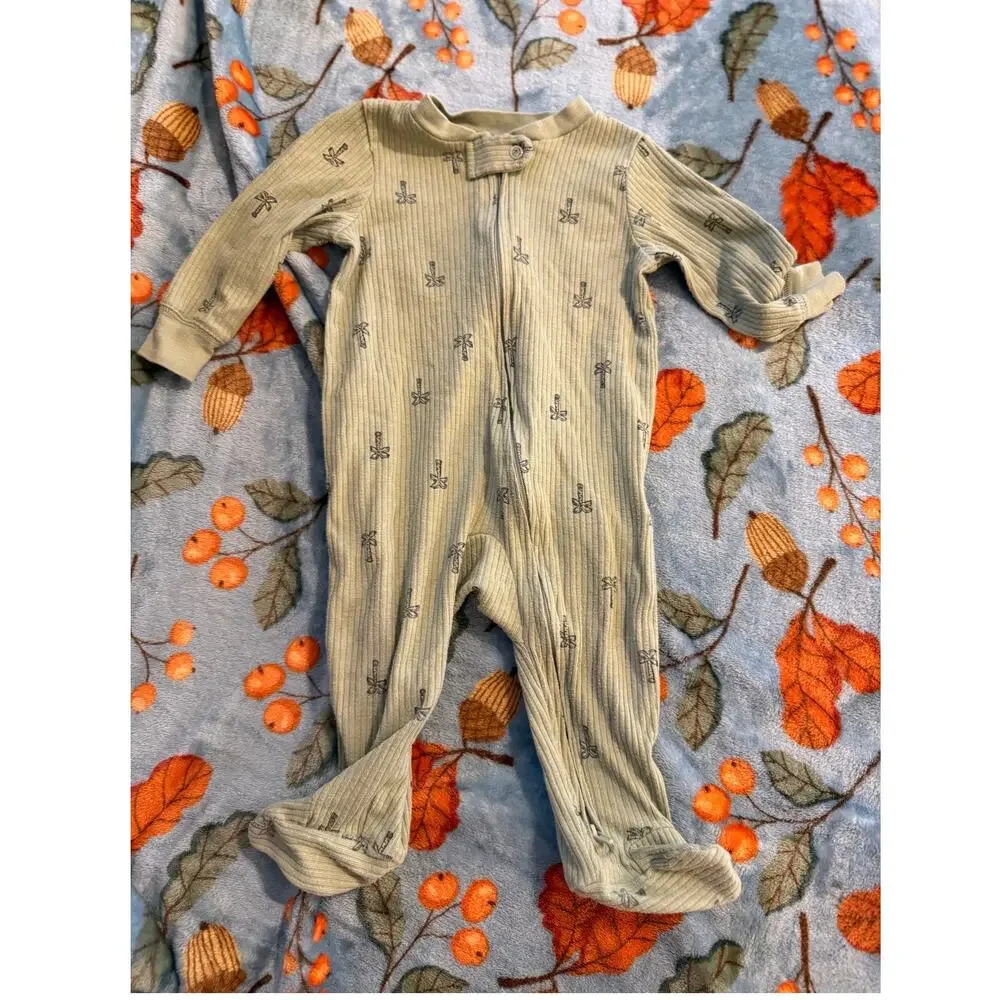 Carters 6m, sleeper, green ribbed with palm trees